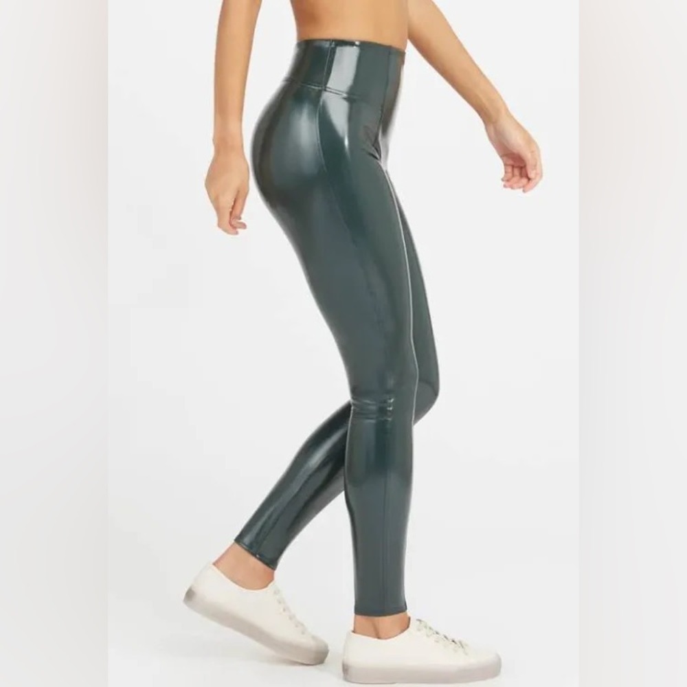 SPANX- Faux Patent Leather Green Leggings